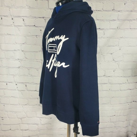 Tommy Hilfiger Men's Size M Navy Sweatshirt Logo Hoodie - Picture 4 of 8